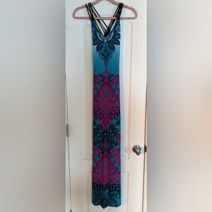 Turquoise & Magenta Paisley Maxi Dress with Strappy Back